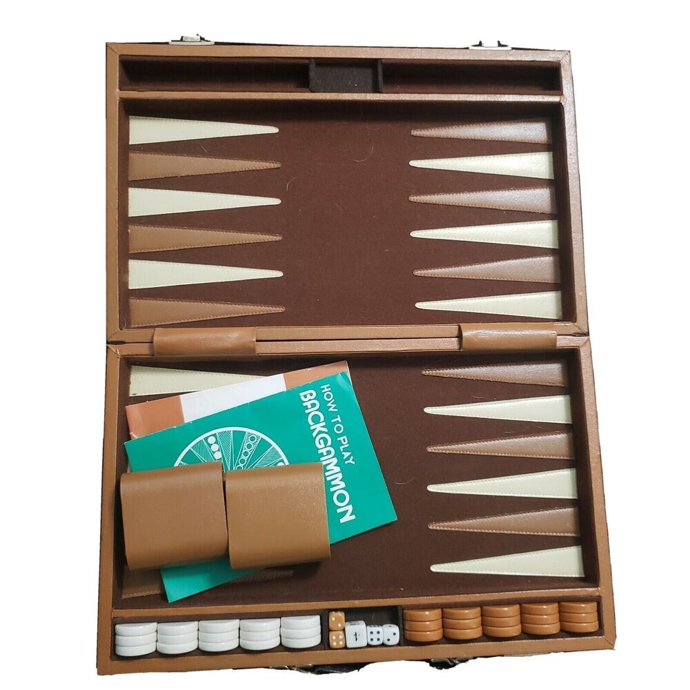 Backgammon Game Set Faux Leather Portable Travel Folding Case Reiss Games Dice